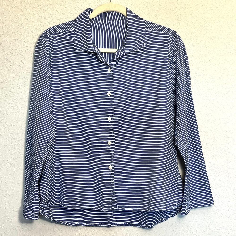 Jill Mcgowan Blue Striped Silk Cotton Button Up Shirt Womens Small Preppy Career
